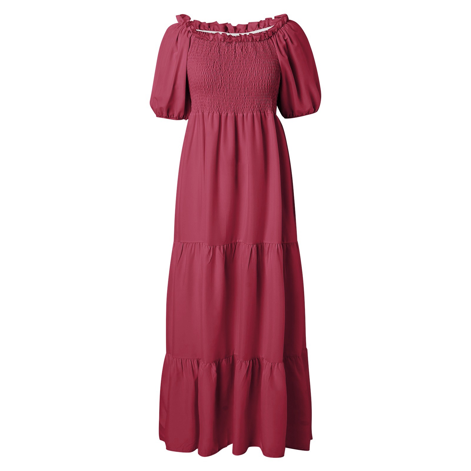 thumbnail image 5 of Vestido cruzado boho floral para mujer 2025: vestido largo con cuello redondo, manga corta, cinturón y volantes en el bajo, poliéster/spandex, informal/playa (S-XXL), 5 of 5